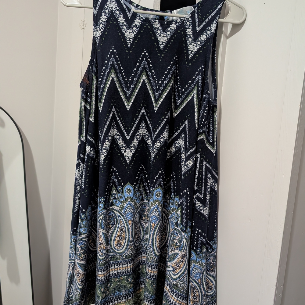 Navy Blue and White Chevron Pattern Dress
